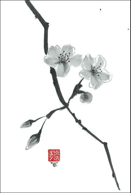 429x631 Original Art Two Flowers - Japanese Flower Drawing Styles