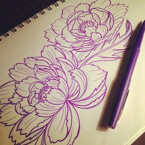 500x500 Red Peony Tattoo Japanese - Japanese Flower Drawing Styles