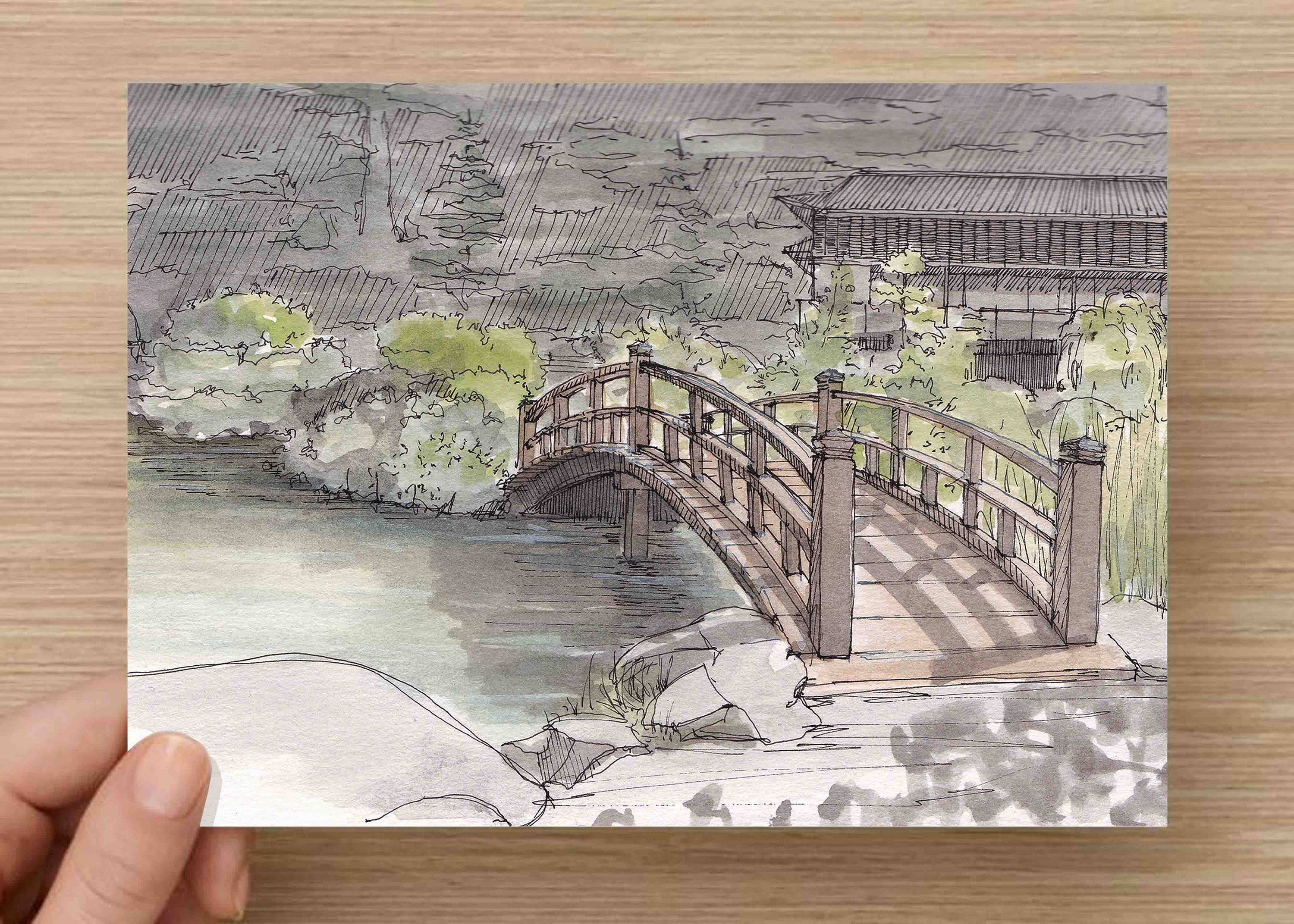 3000x2143 Ink And Watercolor Drawing Of Traditional Japanese Garden - Japanese Garden Drawing