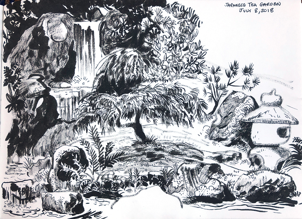 1000x724 Ye Crooked Legge Japanese Tea Garden - Japanese Garden Drawing