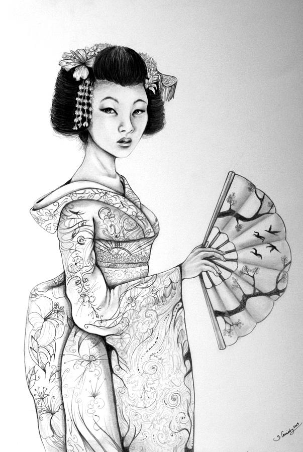 Japanese Geisha Drawing at PaintingValley.com | Explore collection of ...