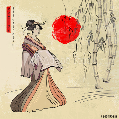 500x500 Geisha, Ancient Japan, Classical Japanese Woman Ancient Style - Japanese Geisha Drawing
