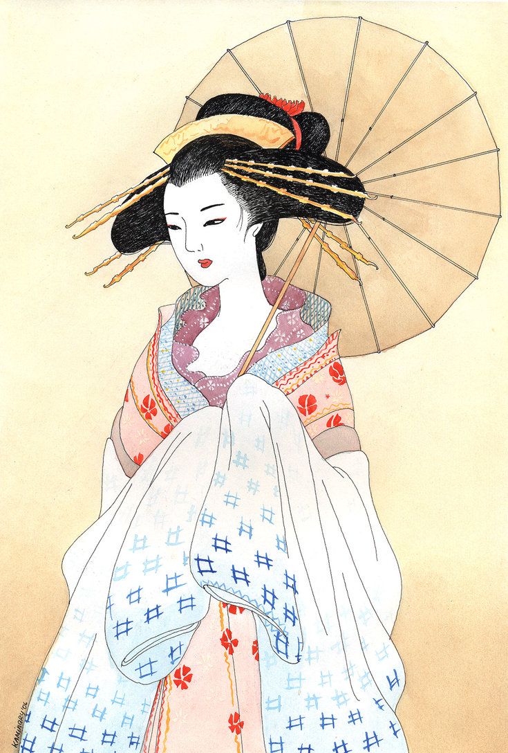 735x1088 geisha paintings geisha - Japanese Geisha Drawing