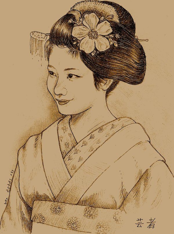 600x807 Geisha - Japanese Geisha Drawing