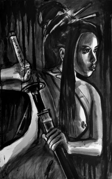 375x599 Japanese Geisha With Katana Drawing - Japanese Geisha Drawing