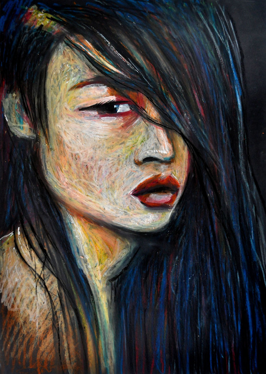 853x1200 Japanese Girl In Blue Drawing - Japanese Girl Drawing
