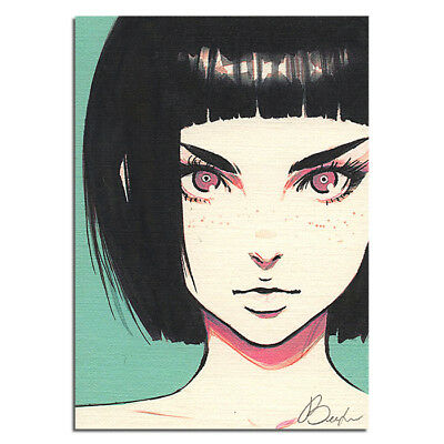 400x400 Original Watercolor Painting Drawing Art Aceo Female Comics Japan - Japanese Girl Drawing