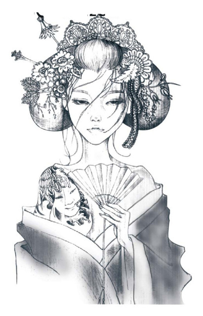 411x640 oriental beauty makeup body art beauty japanese girl waterproof - Japanese Girl Drawing