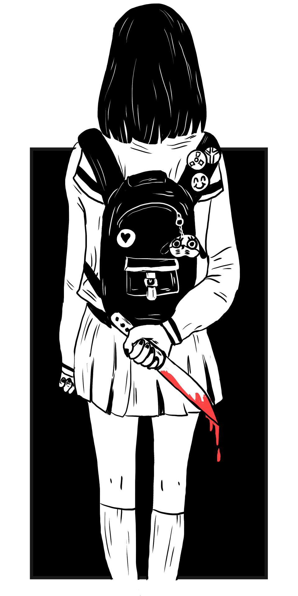 960x1920 Drawing Illustration Art Blood Girl Japanese Draw School Manga - Japanese Girl Drawing