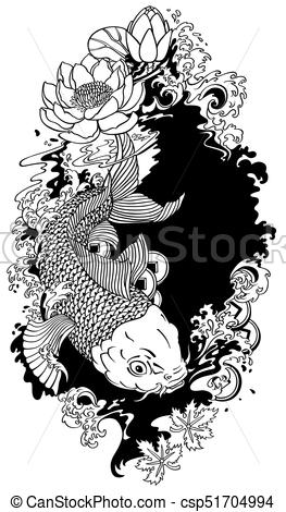 263x470 koi fish black and white illustration japanese koi gold carp fish - Japanese Koi Drawing