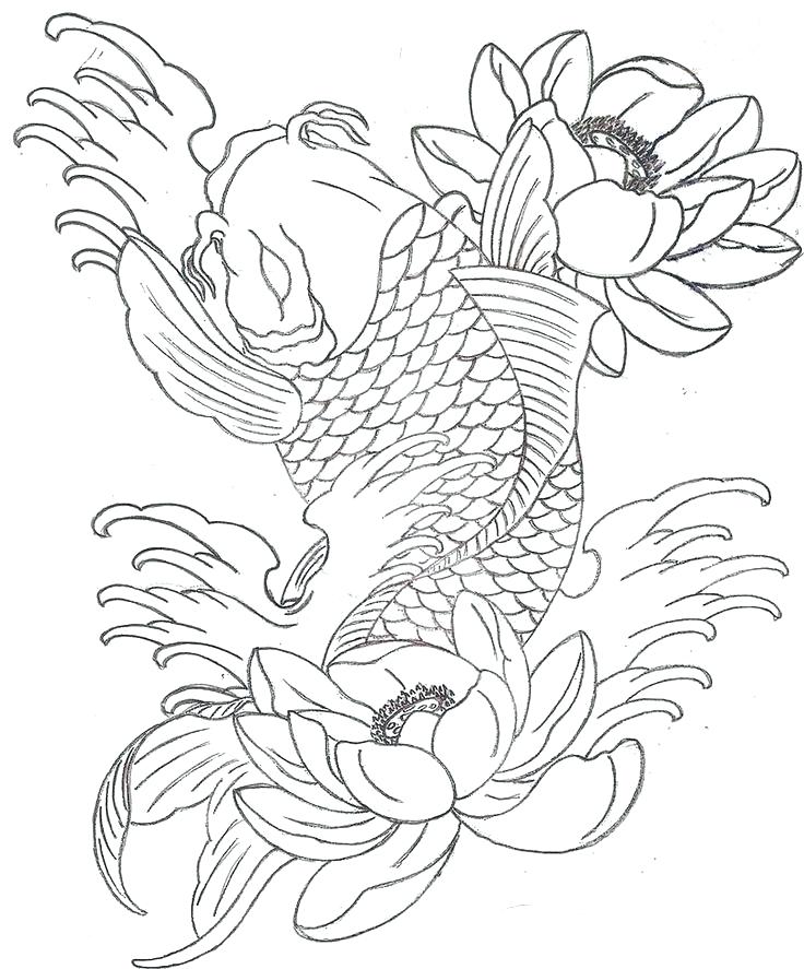 736x887 Related Post Japanese Koi Fish Coloring Pages Book For Adults Pdf - Japanese Koi Drawing