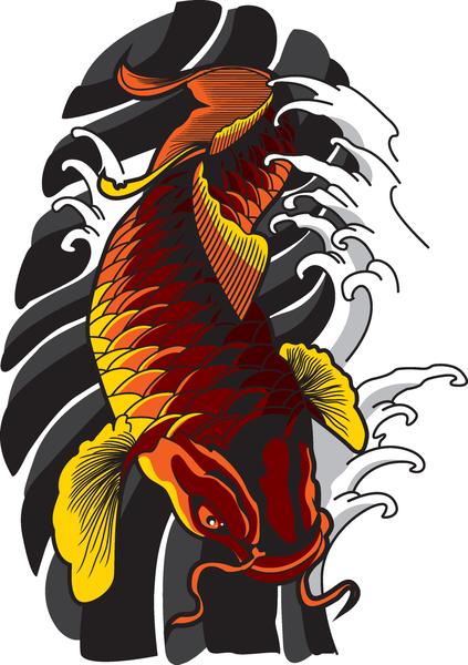 423x600 Traditional Japanese Koi Fish Tattoo Style Drawing Vinyl Decal - Japanese Koi Drawing