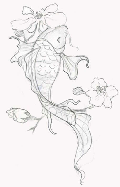 456x710 Lotus Flowers In Place Of Cherry Blossoms Maybes Inked - Japanese Koi Drawing