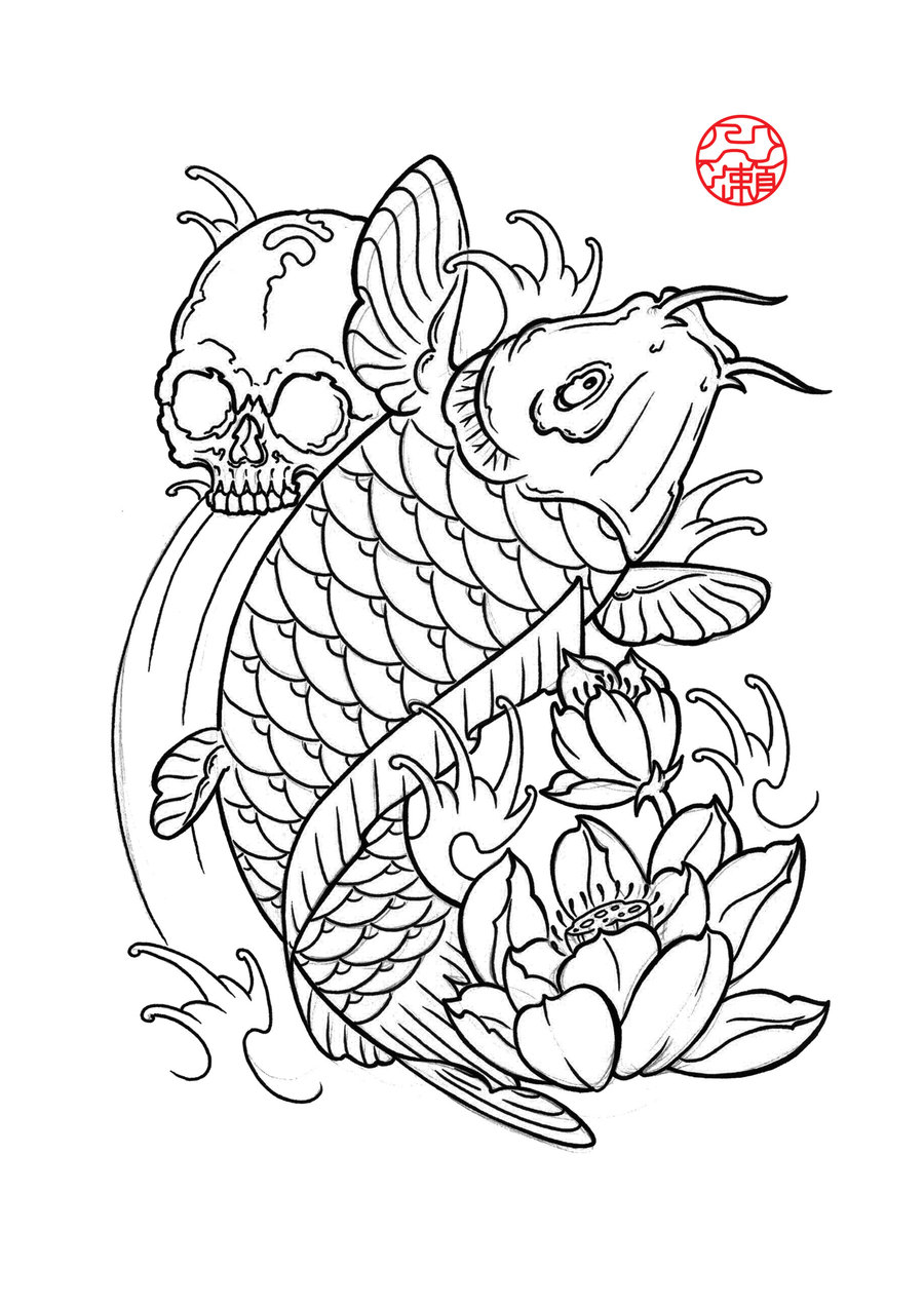 900x1273 Huge Collection Of 'koi Fish Drawing Outline' Download More Than - Japanese Koi Fish Drawing