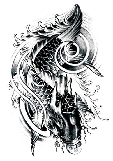 388x550 japanese koi fish carp black large half sleeve - Japanese Koi Fish Drawing