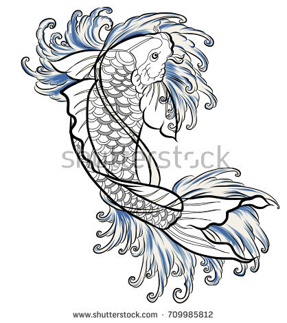 418x470 Japanese Koi Fish Outline - Japanese Koi Fish Drawing