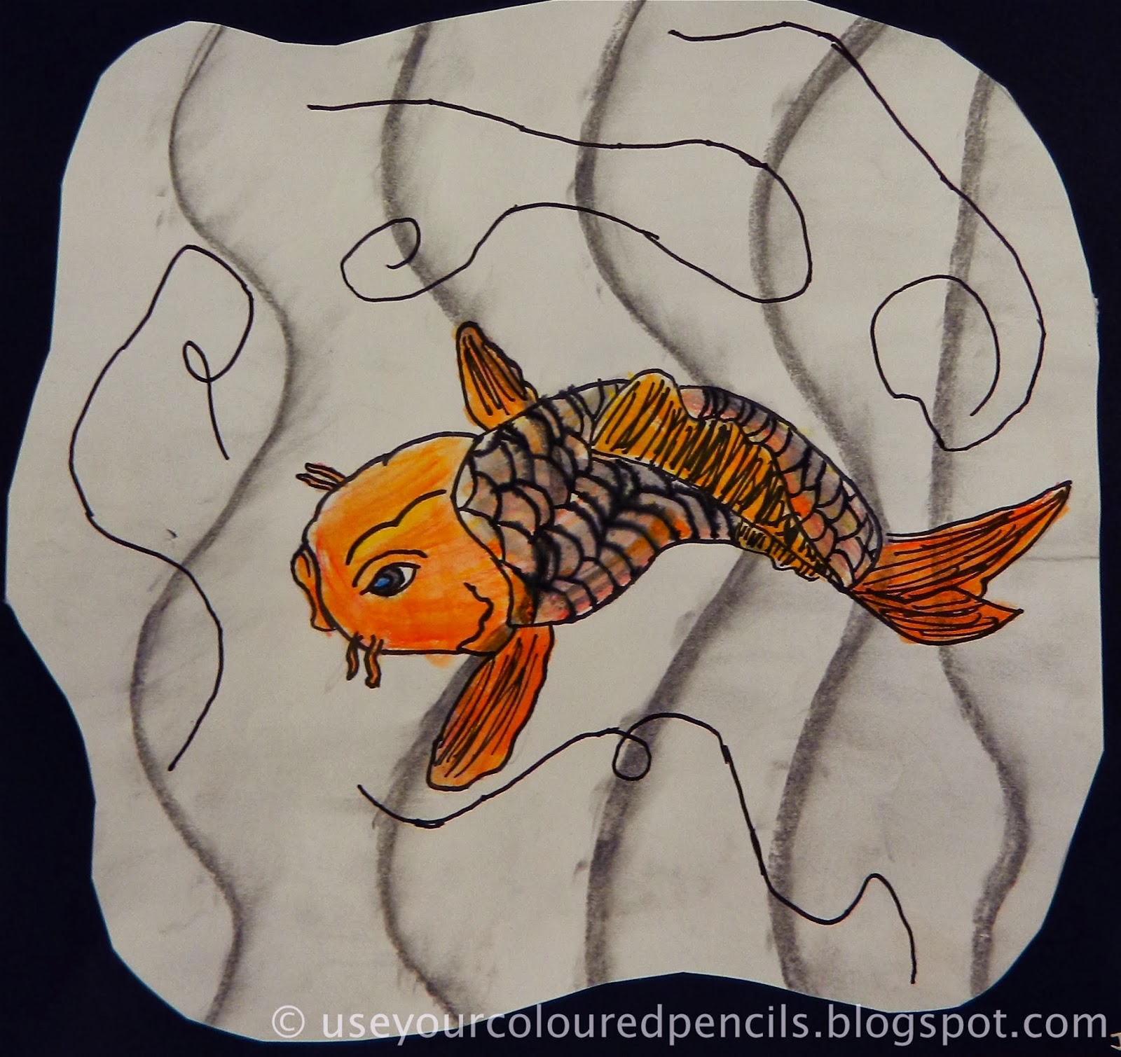 1600x1509 Use Your Coloured Pencils Japanese Koi Fish Drawings - Japanese Koi Fish Drawing