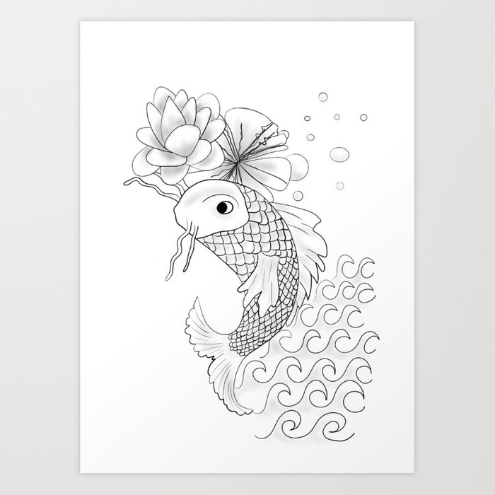 700x700 Black And White Japanese Koi Fish Design - Japanese Koi Fish Drawing