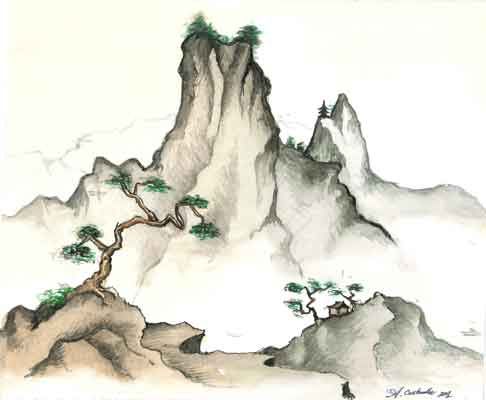486x400 Drawing On An Acoustic Guitar In Tattoo Ideas Landscape - Japanese Landscape Drawing