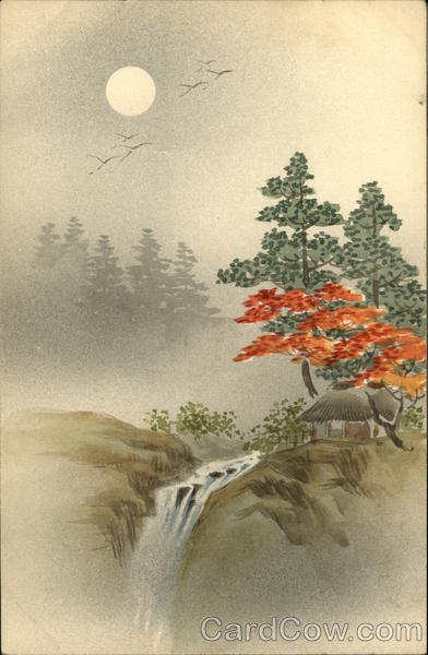 392x600 Japanese Landscape Drawing In Colors Hand Drawn - Japanese Landscape Drawing