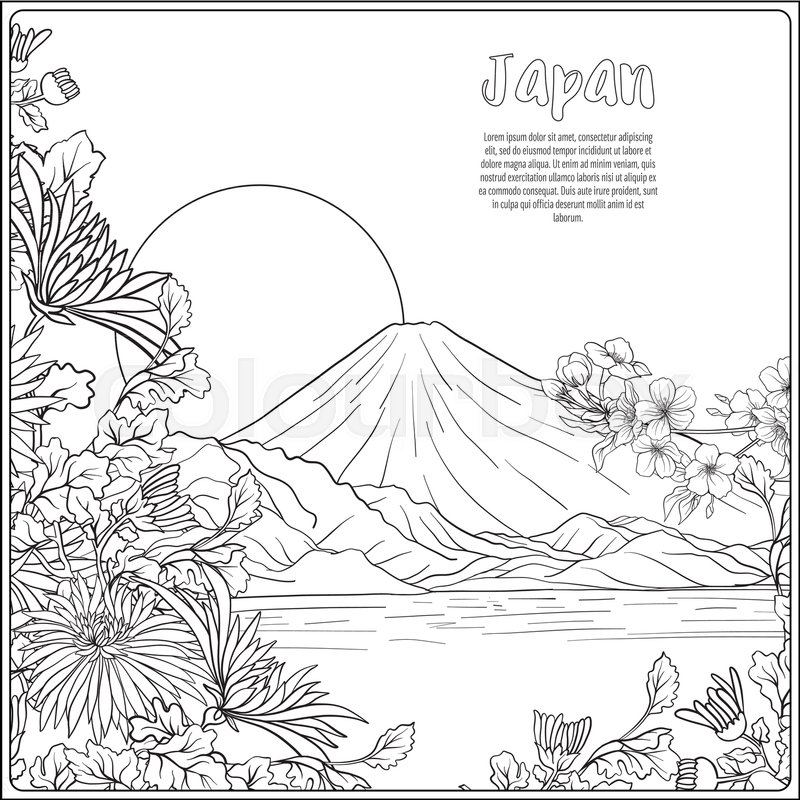 800x800 Japanese Landscape With Mount Fuji And Stock Vector Colourbox - Japanese Landscape Drawing