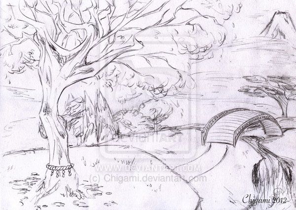 600x425 Japanese Landscape Sketch - Japanese Landscape Drawing