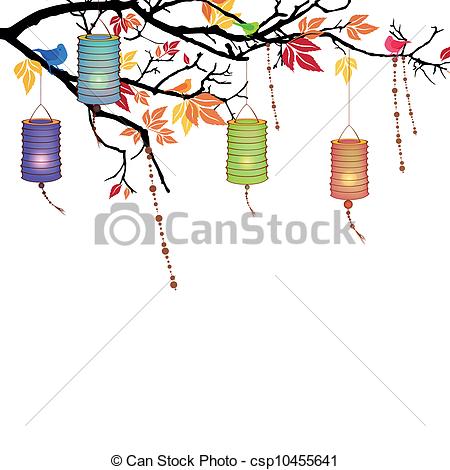 450x470 vector background with lanterns vector illustration - Japanese Lantern Drawing