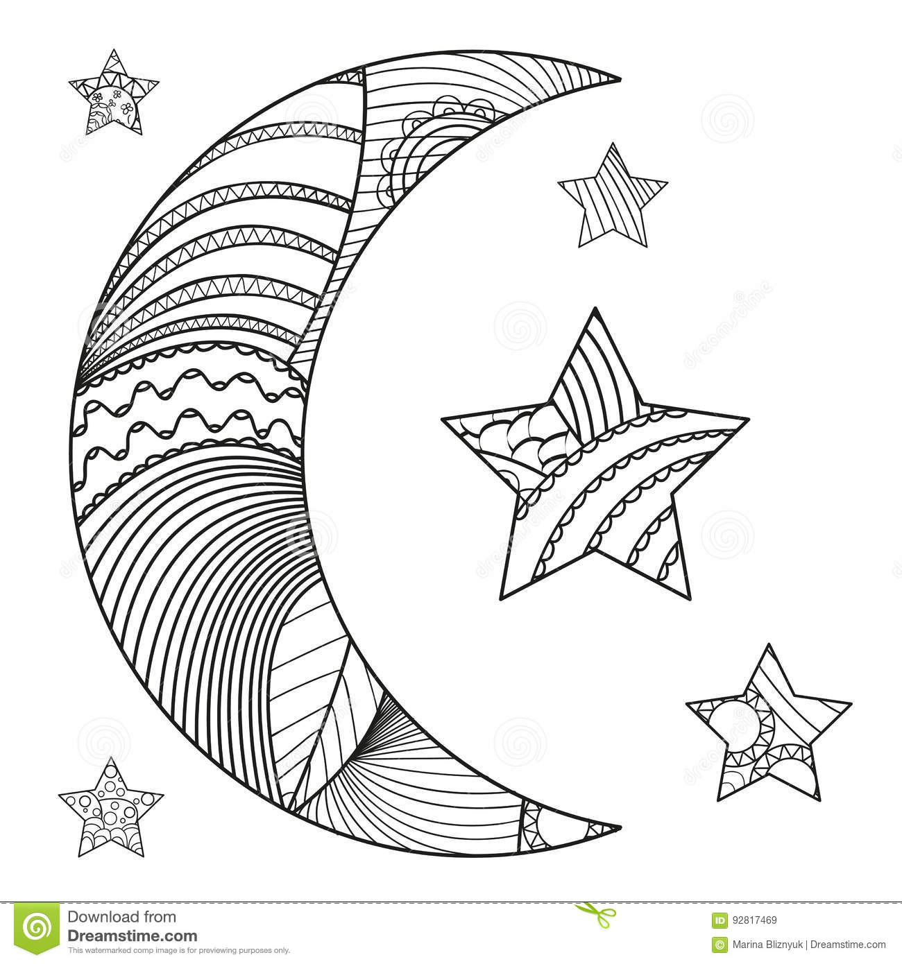 1300x1390 Japanese Line Drawing Abstract And Zentangle Moon And Star - Japanese Line Drawing
