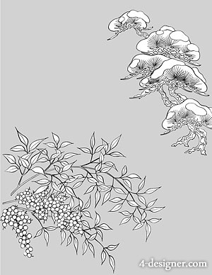 300x388 Designer Japanese Line Drawing Of Plant Flowers Vector - Japanese Line Drawing