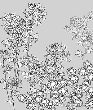 300x354 Designer Japanese Line Drawing Of Plant Flowers Vector Material - Japanese Line Drawing