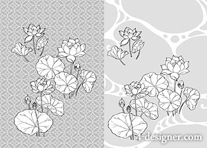 300x215 Designer Japanese Line Drawing Of Plant Flowers Vector - Japanese Lotus Drawing