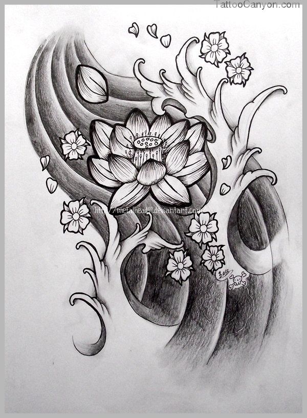 600x816 Black Ink Japanese Lotus Flower Tattoo Design - Japanese Lotus Drawing