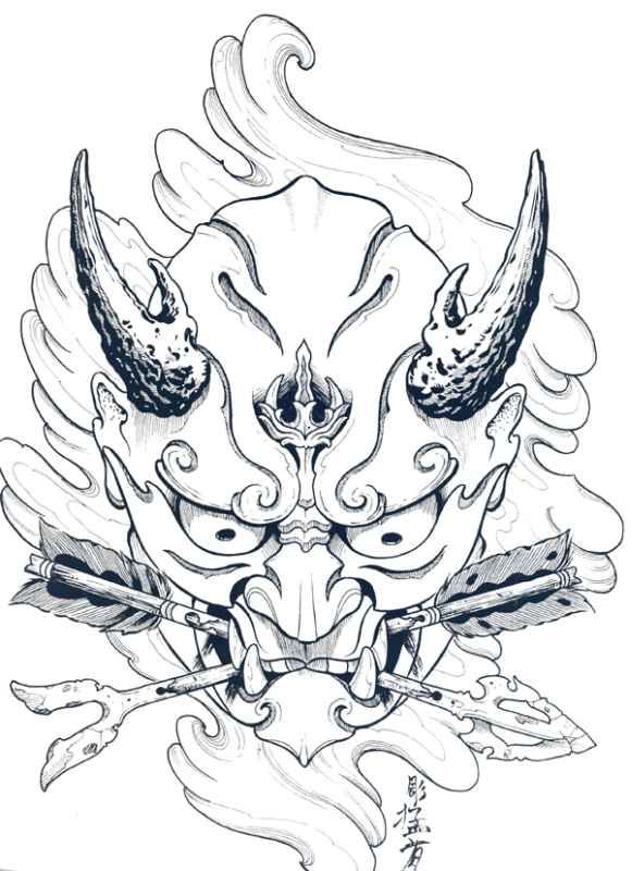 581x800 japanese hannya mask tattoo designs - Japanese Mask Drawing