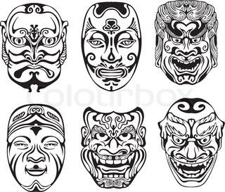 320x273 Japanese Masks - Japanese Mask Drawing