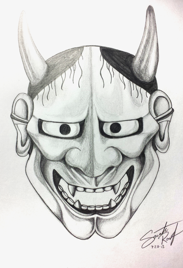 600x880 Pictures Of Japanese Demon Mask Drawing - Japanese Mask Drawing