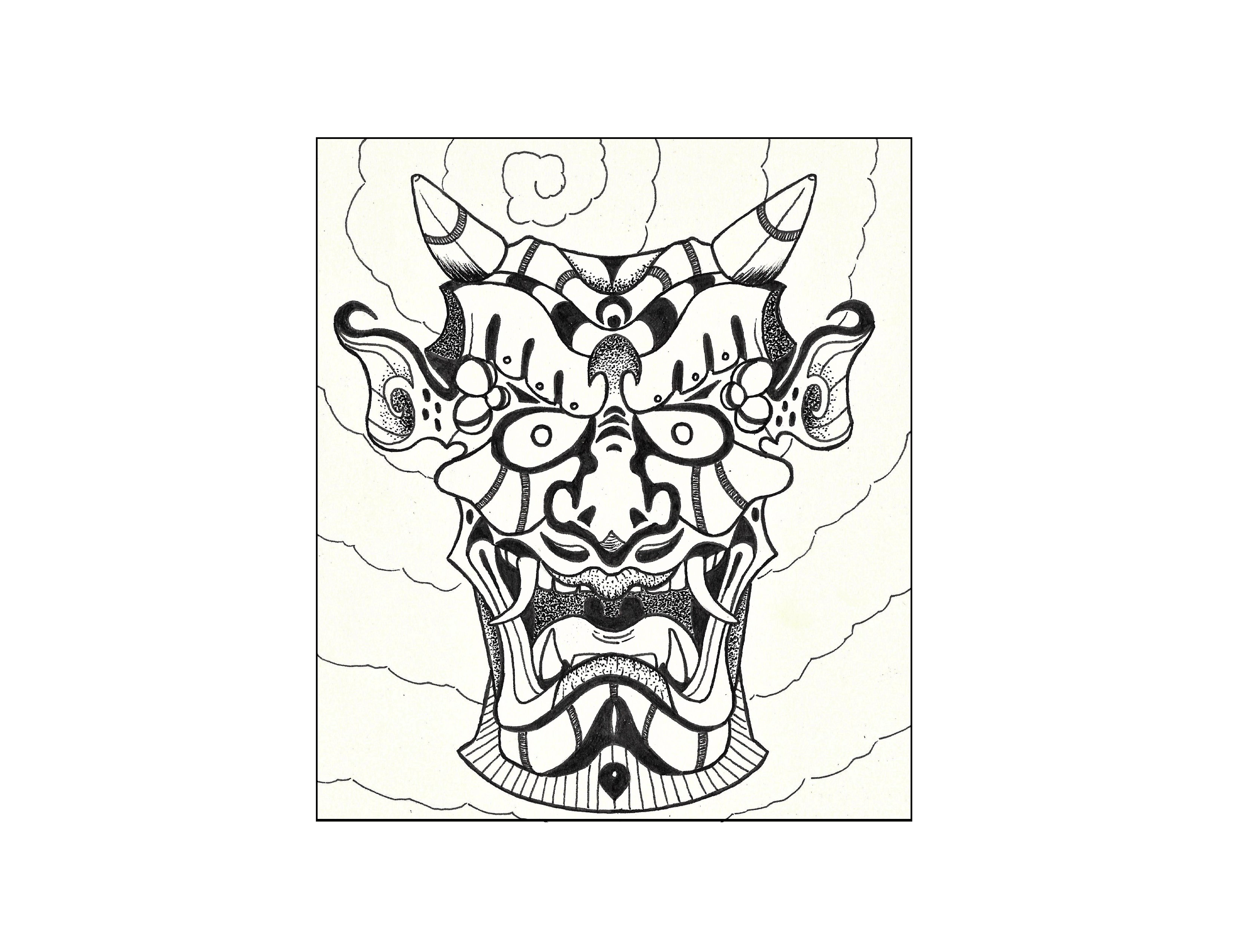 6600x5050 Japanese Devil Mask Drawing Archives - Japanese Mask Drawing