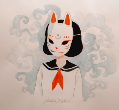 400x369 Japanese Mask Tumblr - Japanese Mask Drawing