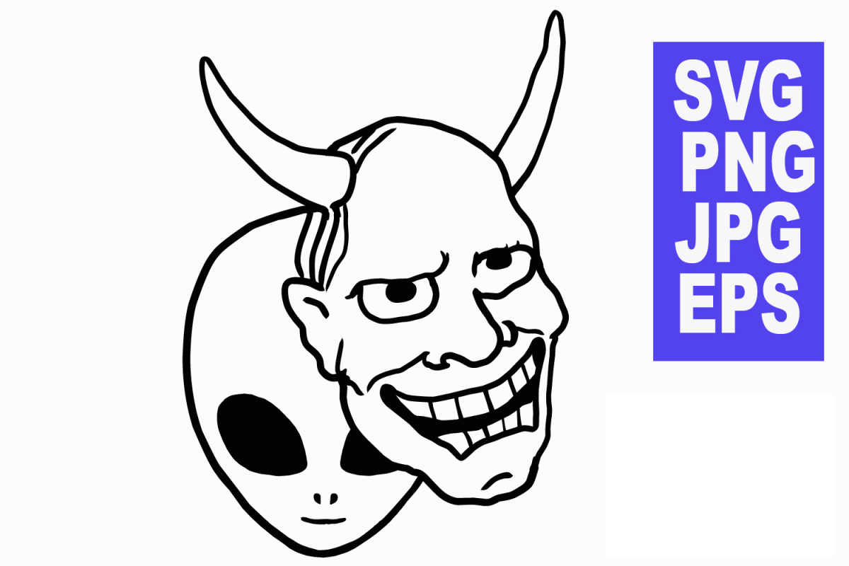 1200x800 Alien With Japanese Mask - Japanese Mask Drawing