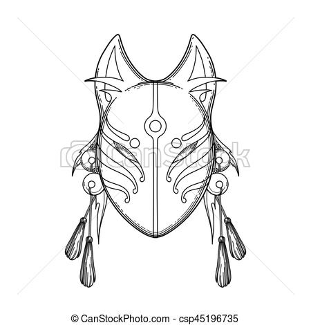 450x470 graphic demon fox mask graphic mask of japanese demon kitsune - Japanese Mask Drawing
