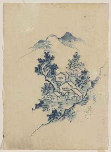 366x500 Japanese Print Buildings Nestled Among Trees - Japanese Mountain Drawing