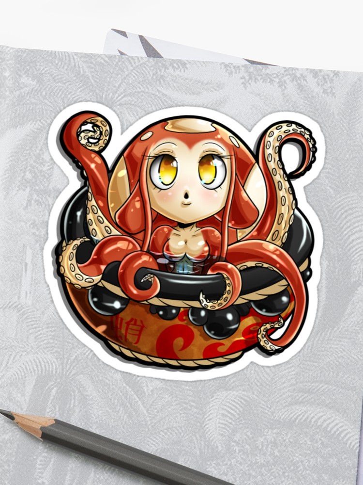 750x1000 Japanese Octopus Pot Sticker - Japanese Octopus Drawing