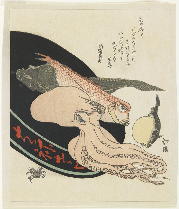 682x800 Totoya Hokkei - Japanese Octopus Drawing