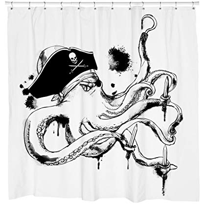 425x425 Pirate Bathroom Decor Captain Octopus Shower Curtain - Japanese Octopus Drawing