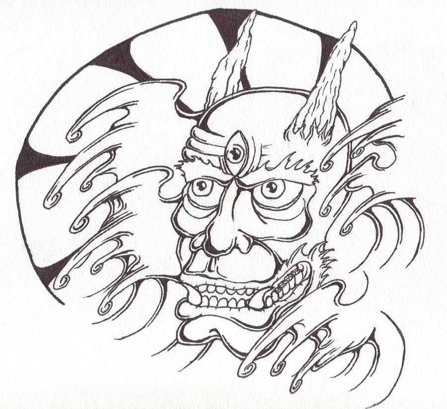 900x824 Japanese Oni Mask Drawings Switchsecuritycompanies - Japanese Oni Mask Drawing