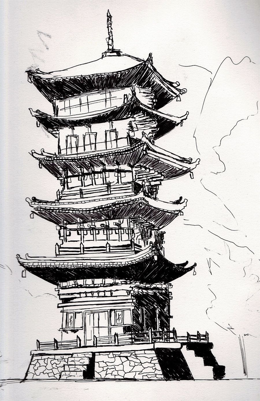 Japanese Pagoda Drawing.