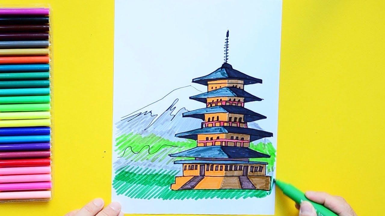 1280x720 how to draw sensoji pagoda, tokyo, japan - Japanese Pagoda Drawing
