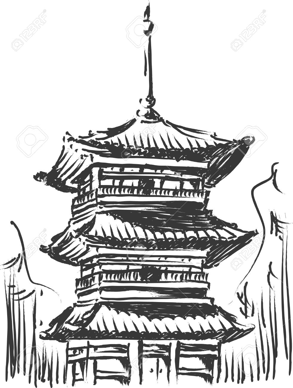 981x1300 pagoda temple clipart - Japanese Pagoda Drawing