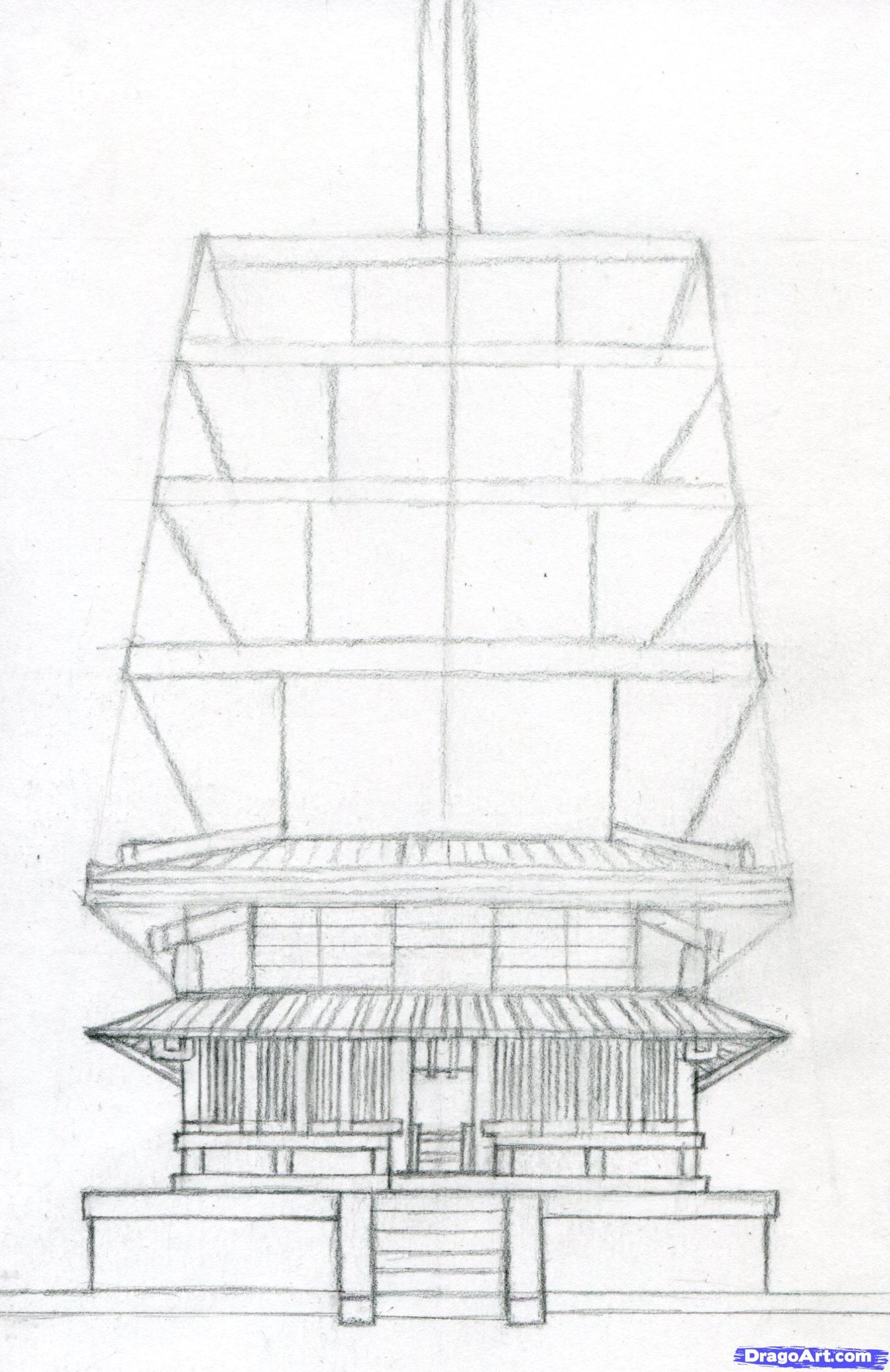 1350x2082 how to draw a pagoda, japanese pagoda step prom - Japanese Pagoda Drawing