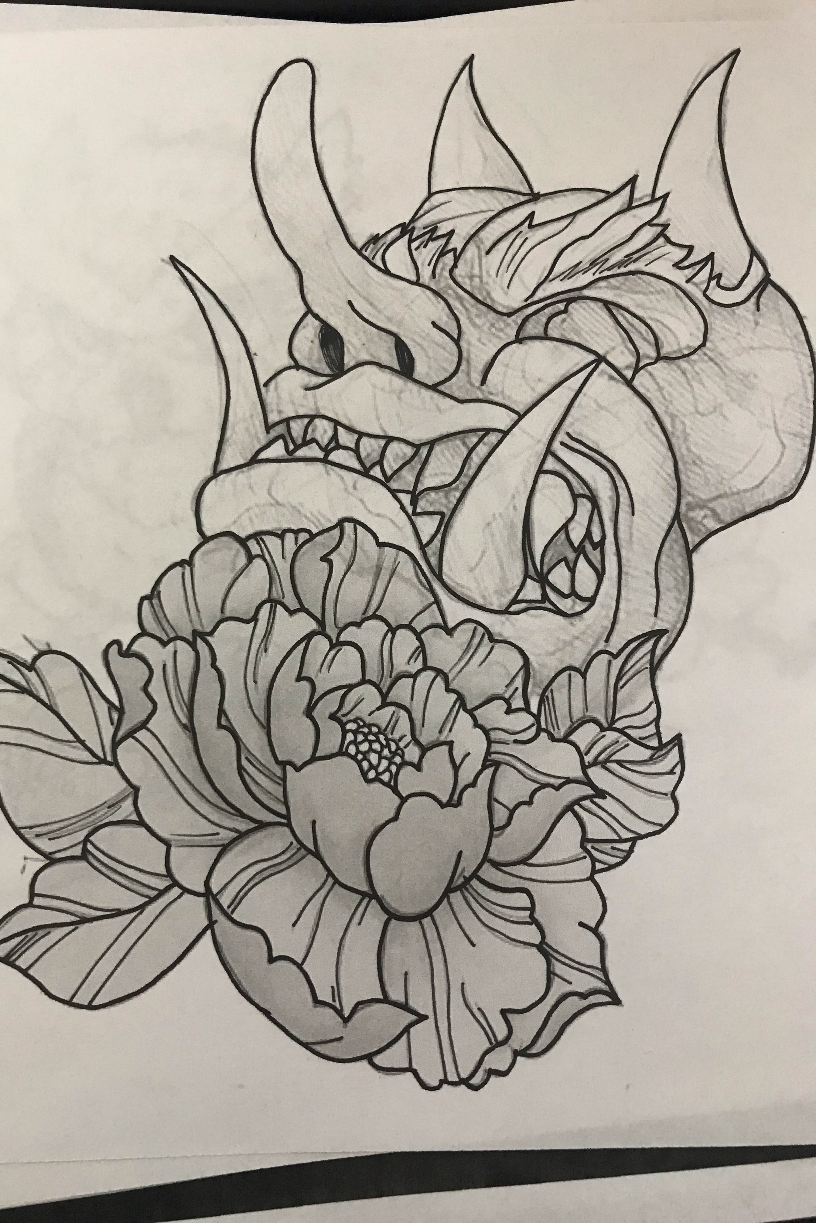 2687x4028 harrzink hannya mask with peony - Japanese Peony Drawing