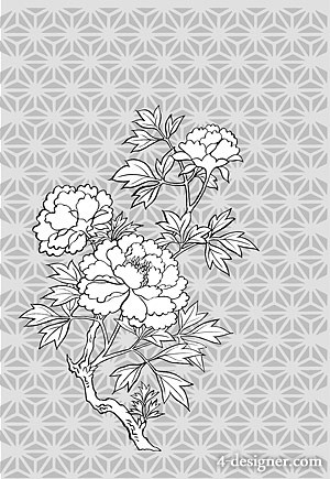 300x435 Designer Japanese Line Drawing Of Plant Flowers Vector - Japanese Peony Drawing